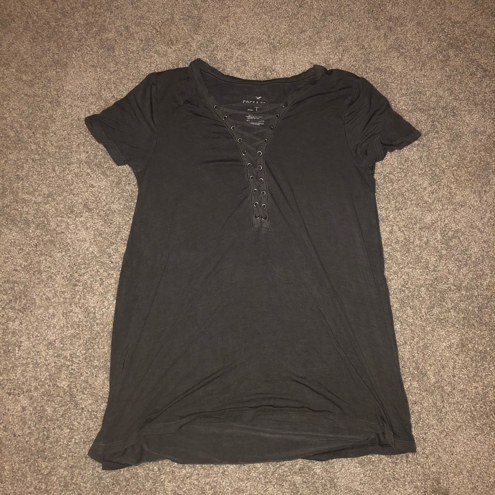 American Eagle Soft & Sexy Grey Lace Up Tee